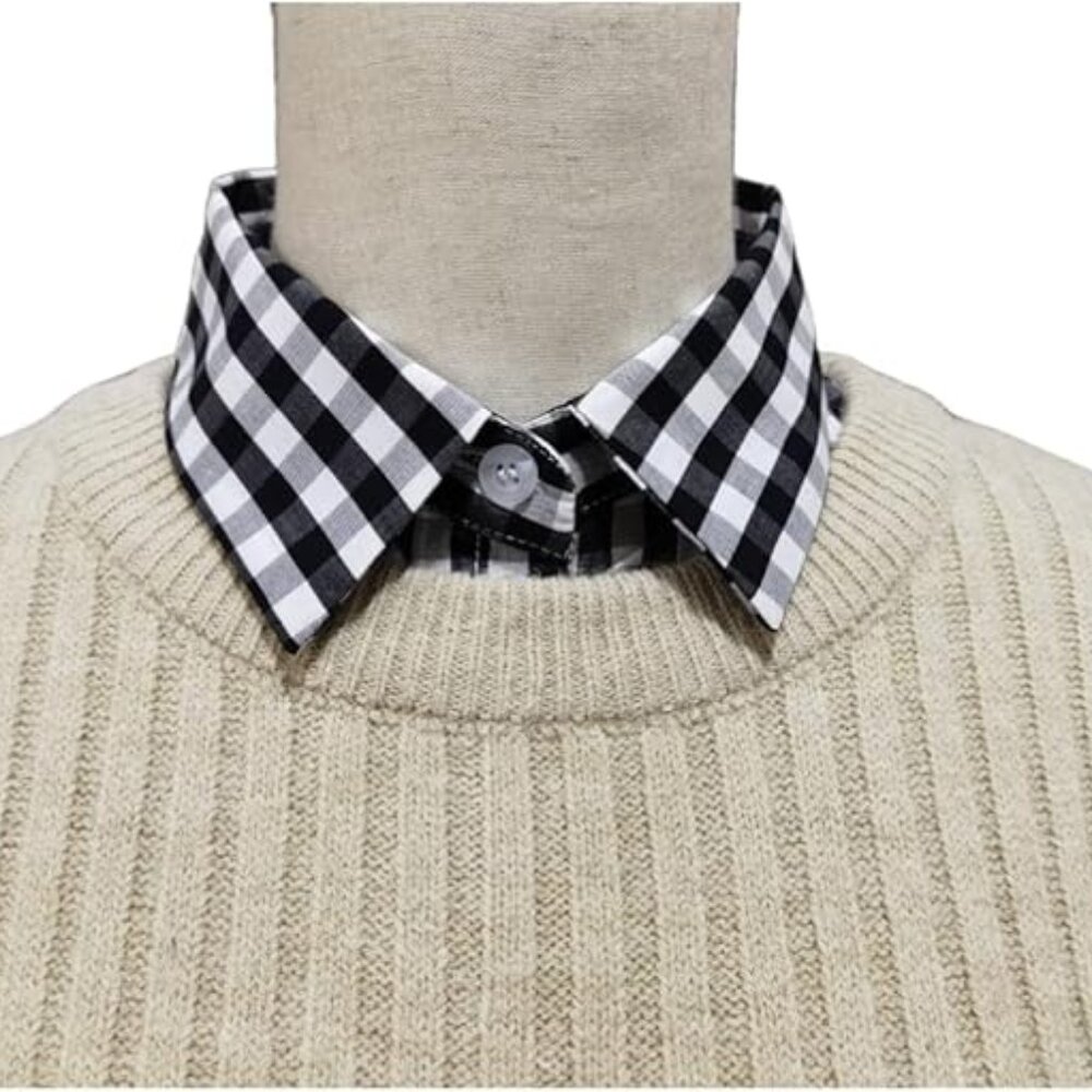 Women's Black and White Plaid Dicky Collar - Picture 1 of 3